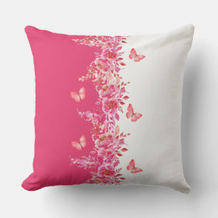 Pink Botanical Butterfly  Cushion