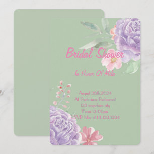 Pink botanical floral bridal shower invitation
