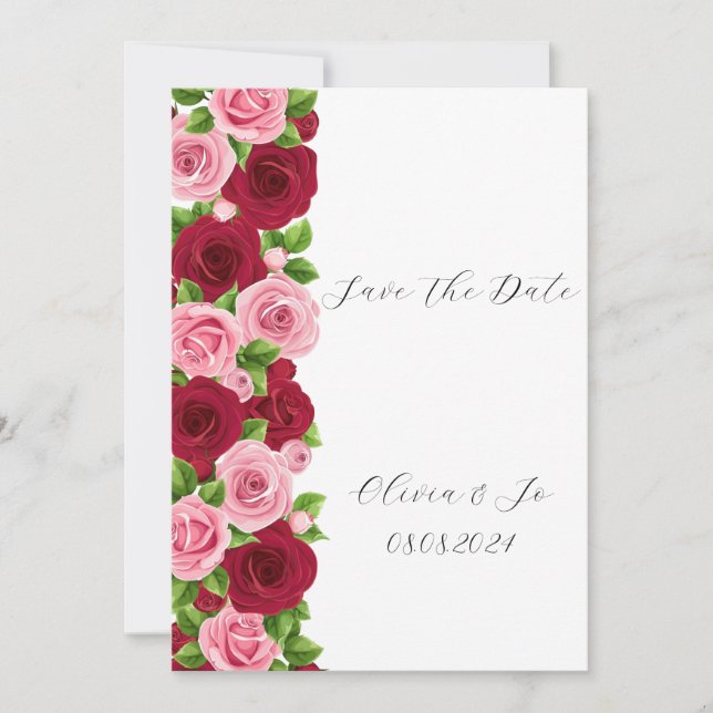 Pink Botanical floral wedding invitation  (Front)
