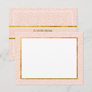 Pink Botanical, Gold & Embossed Leaf Stationery Card