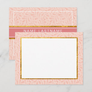 Pink Botanical, Gold & Embossed Leaf Stationery Card
