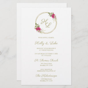 Pink Botanical Initials Elegant Wreath Wedding Pic