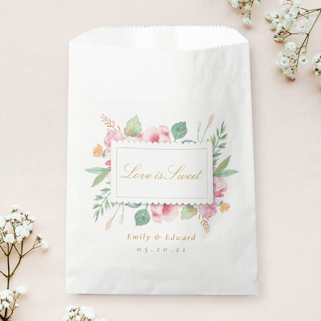 Pink Botanical Love is Sweet Wedding Bridal Shower Favour Bags (Creator Uploaded)