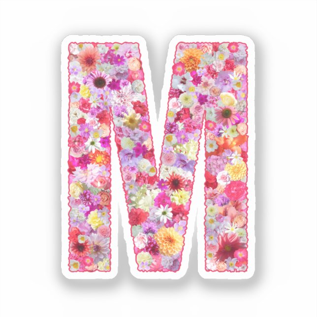 Pink Botanical Monogram Floral Letter M Initial (Front)