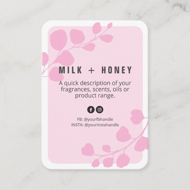 Pink Botanical Product Price List Cards (Front)