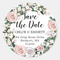 Pink Botanical Save the Date Return Address Labels