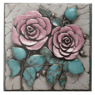 Pink Botanical Sculpture Layered Over white marble Tile