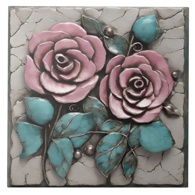 Pink Botanical Sculpture Layered Over white marble Tile (Front)