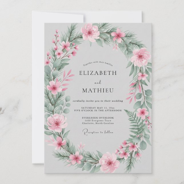 Pink Botanical Spring Wedding Invitation (Front)