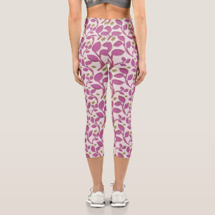 Pink Botanical Vine Pattern   Elegant Floral Leaf  Capri Leggings