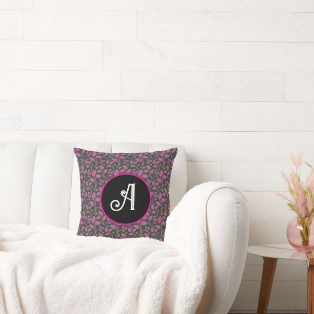Pink Botanical Vine Pattern | Elegant Floral Leaf  Cushion (Couch)