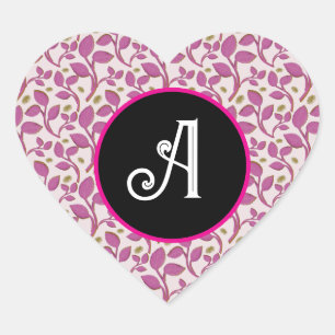 Pink Botanical Vine Pattern   Elegant Floral Leaf  Heart Sticker