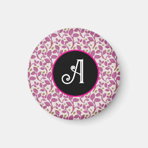 Pink Botanical Vine Pattern   Elegant Floral Leaf  Magnet