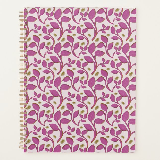 Pink Botanical Vine Pattern | Elegant Floral Leaf  Planner (Front)