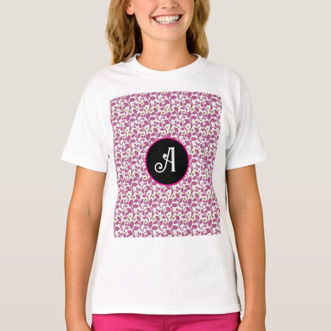 Pink Botanical Vine Pattern | Elegant Floral Leaf  T-Shirt (Front)