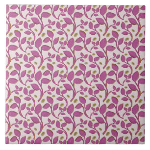 Pink Botanical Vine Pattern   Elegant Floral Leaf  Tile
