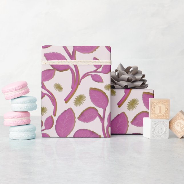 Pink Botanical Vine Pattern | Elegant Floral Leaf  Wrapping Paper (Baby Shower)