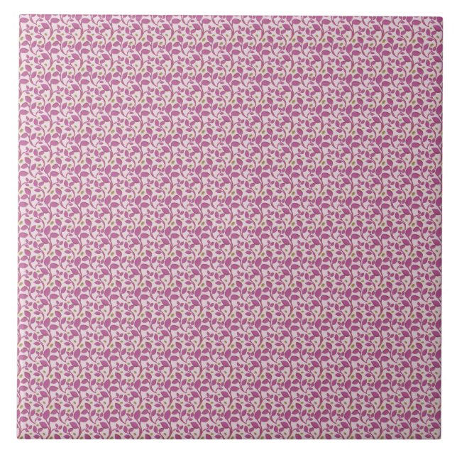 Pink Botanical Vine Pattern Floral Nature Design Tile (Front)