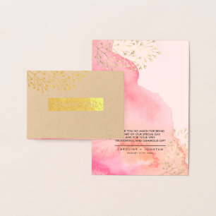 Pink Botanical Watercolor Wedding Thank You Foil Card