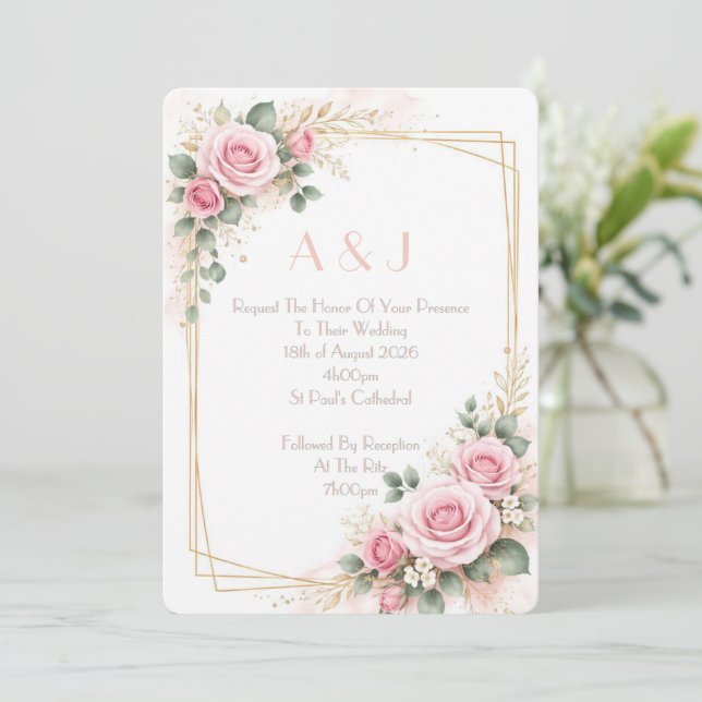 PINK BOTANICAL WEDDING INVITATION (Standing Front)