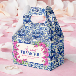 Pink Bougainvillea Blue Tile Bridal Shower Favour Box