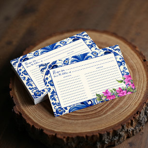 Pink Bougainvillea Blue Tile Bridal Shower Recipe Enclosure Card