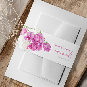 Pink bougainvillea botanical watercolor custom invitation belly band