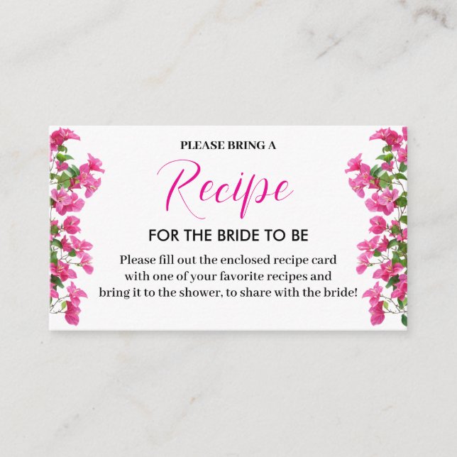 Pink Bougainvillea Floral Bridal Recipe Card (Front)
