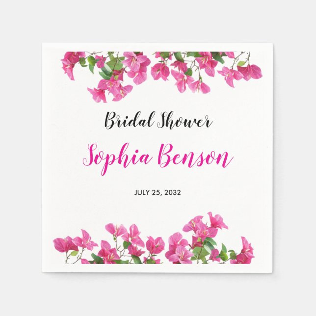 Pink Bougainvillea Floral Bridal Shower Napkin (Front)