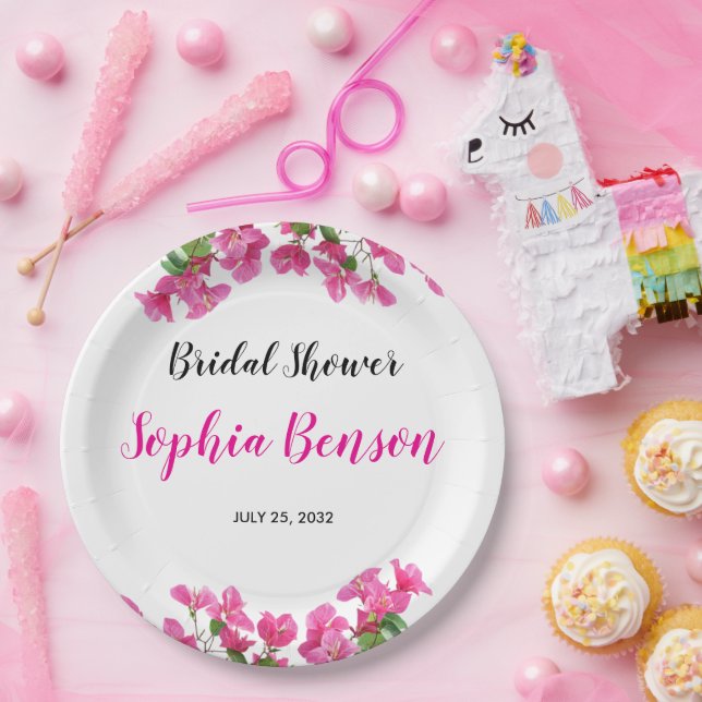 Pink Bougainvillea Floral Bridal Shower Paper Plate (Party)