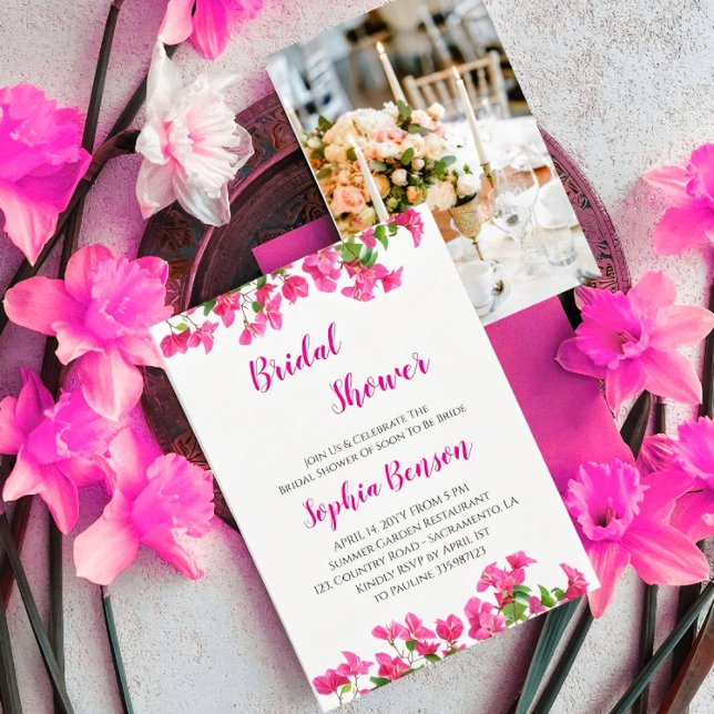 ​Pink Bougainvillea Floral Photo Bridal Shower Invitation (Creator Uploaded)