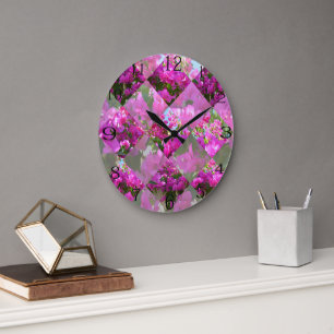 Pink Bougainvillea Flower Geometrical Design, Large Clock