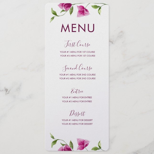 Pink Bougainvillea Flower Menu Card (Front)
