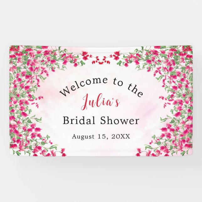 Pink Bougainvillea Tropical Forest Bridal Shower Banner (Horizontal)