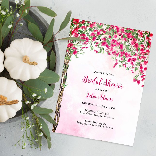 Pink Bougainvillea Tropical Forest Bridal Shower Invitation (Creator Uploaded)