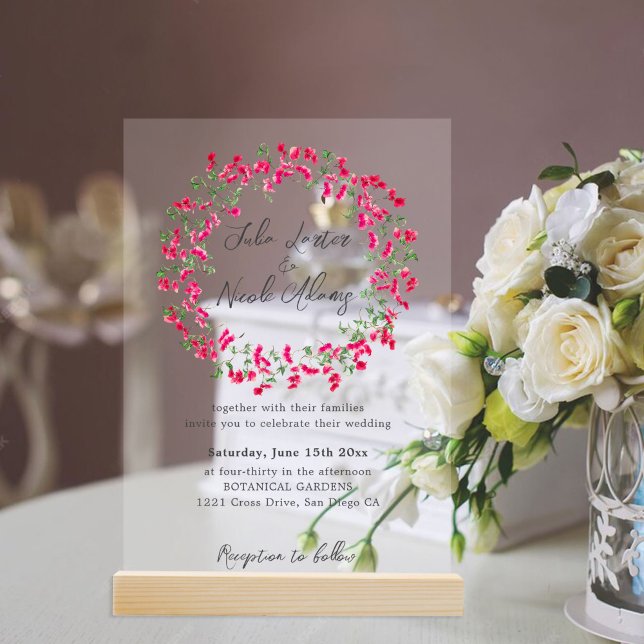 Pink Bougainvillea Tropical Forest Wedding Shower Acrylic Invitations (Creator Uploaded)