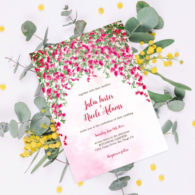 Pink Bougainvillea Tropical Forest Wedding Shower Invitation (Creator Uploaded)