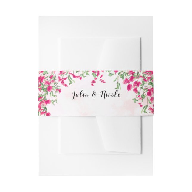 Pink Bougainvillea Tropical Forest Wedding Shower Invitation Belly Band (Front Example)