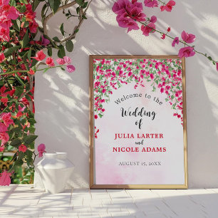 Pink Bougainvillea Tropical Forest Wedding Shower Poster