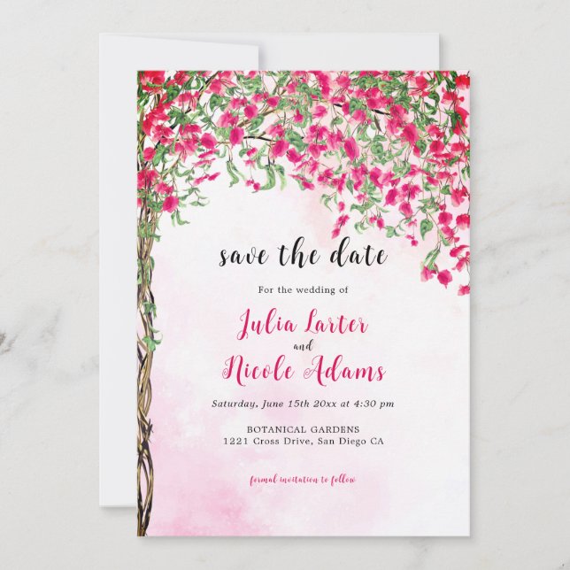 Pink Bougainvillea Tropical Forest Wedding Shower Save The Date (Front)