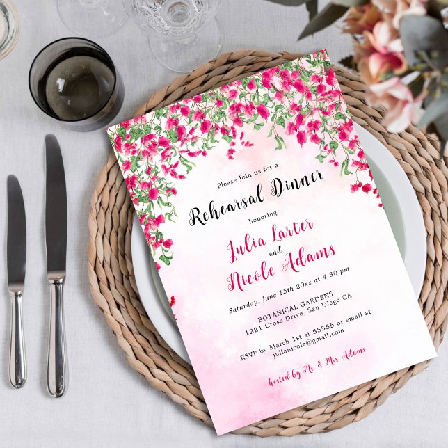 Pink Bougainvillea Tropicalforest Rehearsal Dinner Invitation (Creator Uploaded)