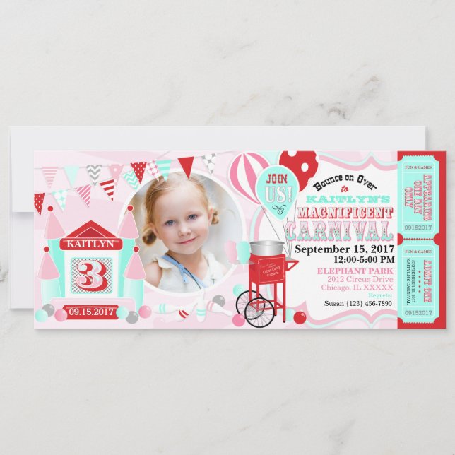 Pink Bounce House Carnival Birthday (Front)