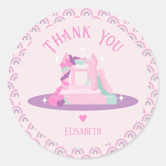 Pink Bounce House Castle Birthday Classic Round Sticker (Front)