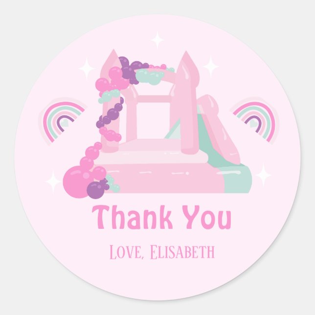 Pink Bounce House Castle Birthday Classic Round Sticker (Front)