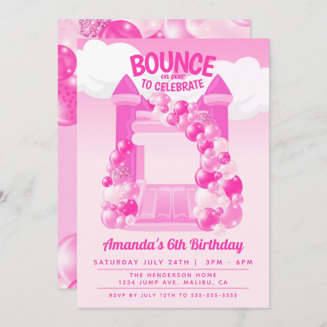 Pink Bounce House Party Invitation (Front/Back)
