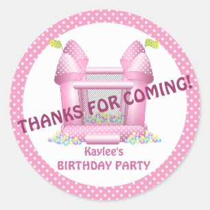 Pink Bouncy Bounce House Birthday Favour Sticker