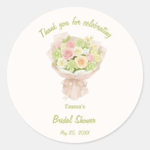 pink bouquet Bridal Shower Classic Round Sticker