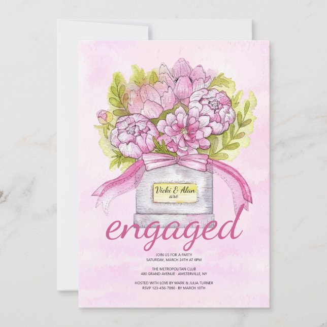 Pink Bouquet Engagement Party Invitation (Front)