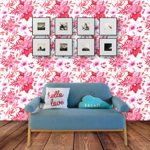 Pink bouquet of flowers and foliage pattern wallpaper