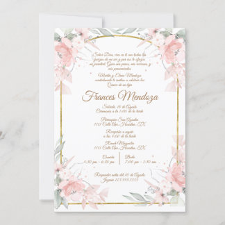 Pink bouquet quinceañera invitation